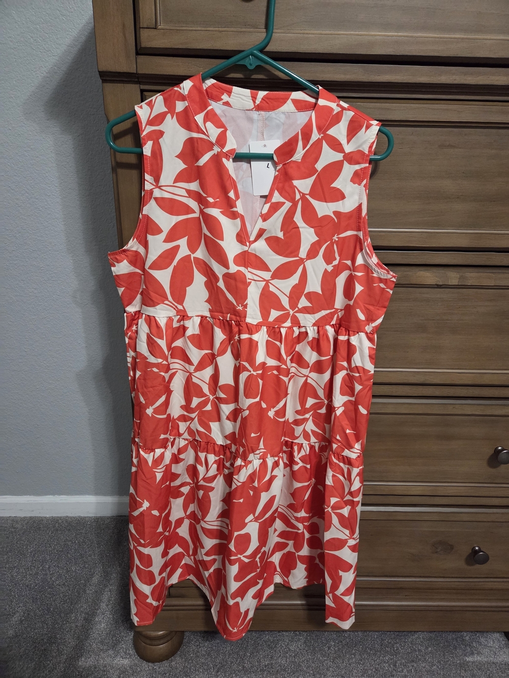 Sleeveless Coral & White Floral Tiered Dress